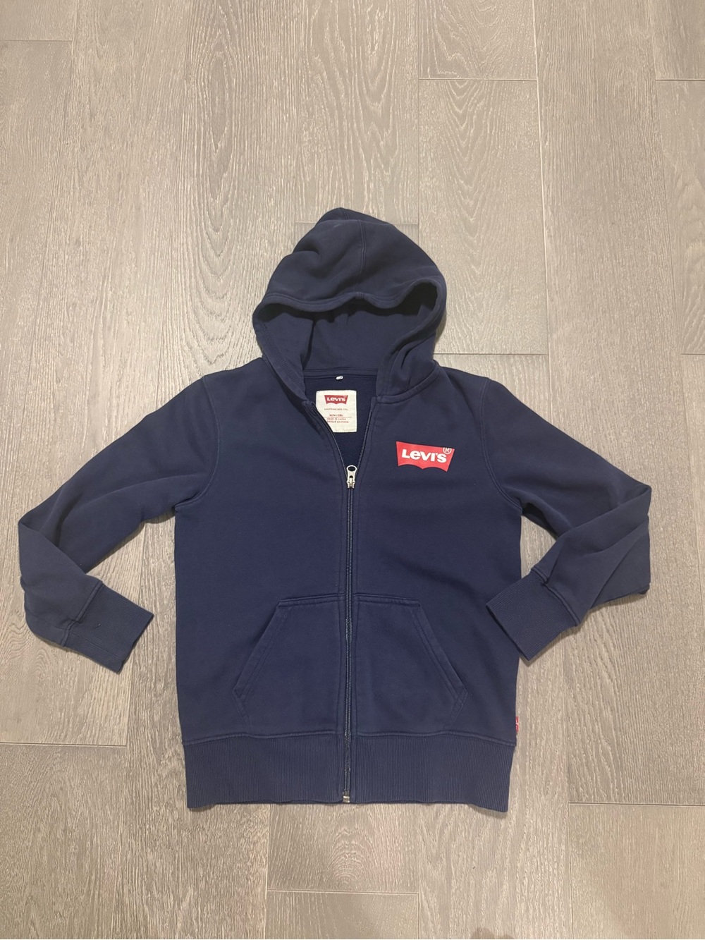 Levi's Kids Navy Blue Zip Hoodie with Red Logo